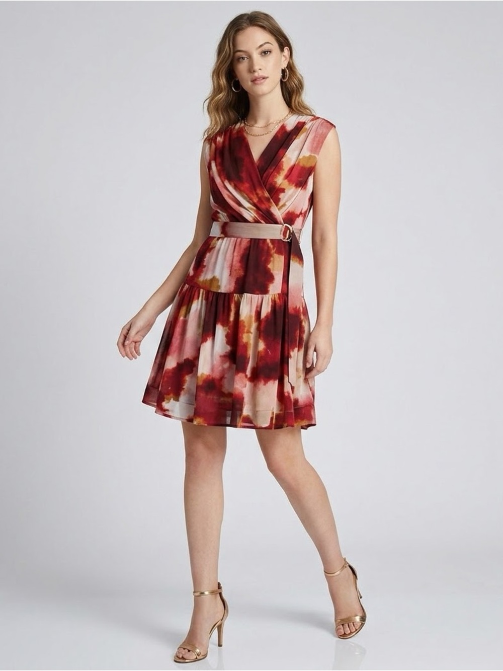 Taylor Womens Printed Chiffon Wrap Plunging V-Neck Dress Sz 12 Red